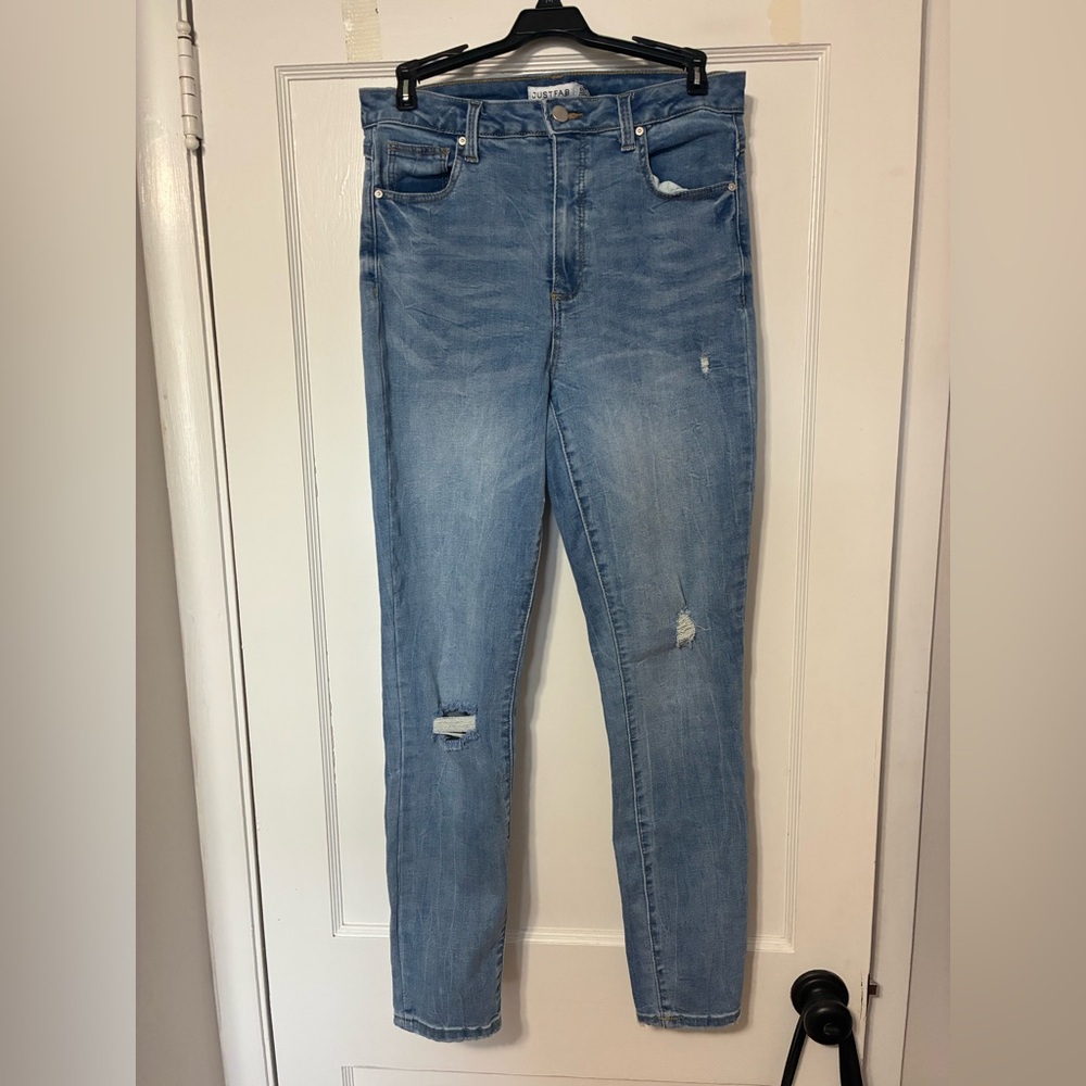 JustFab Blue Skinny Jeans Distressed Style